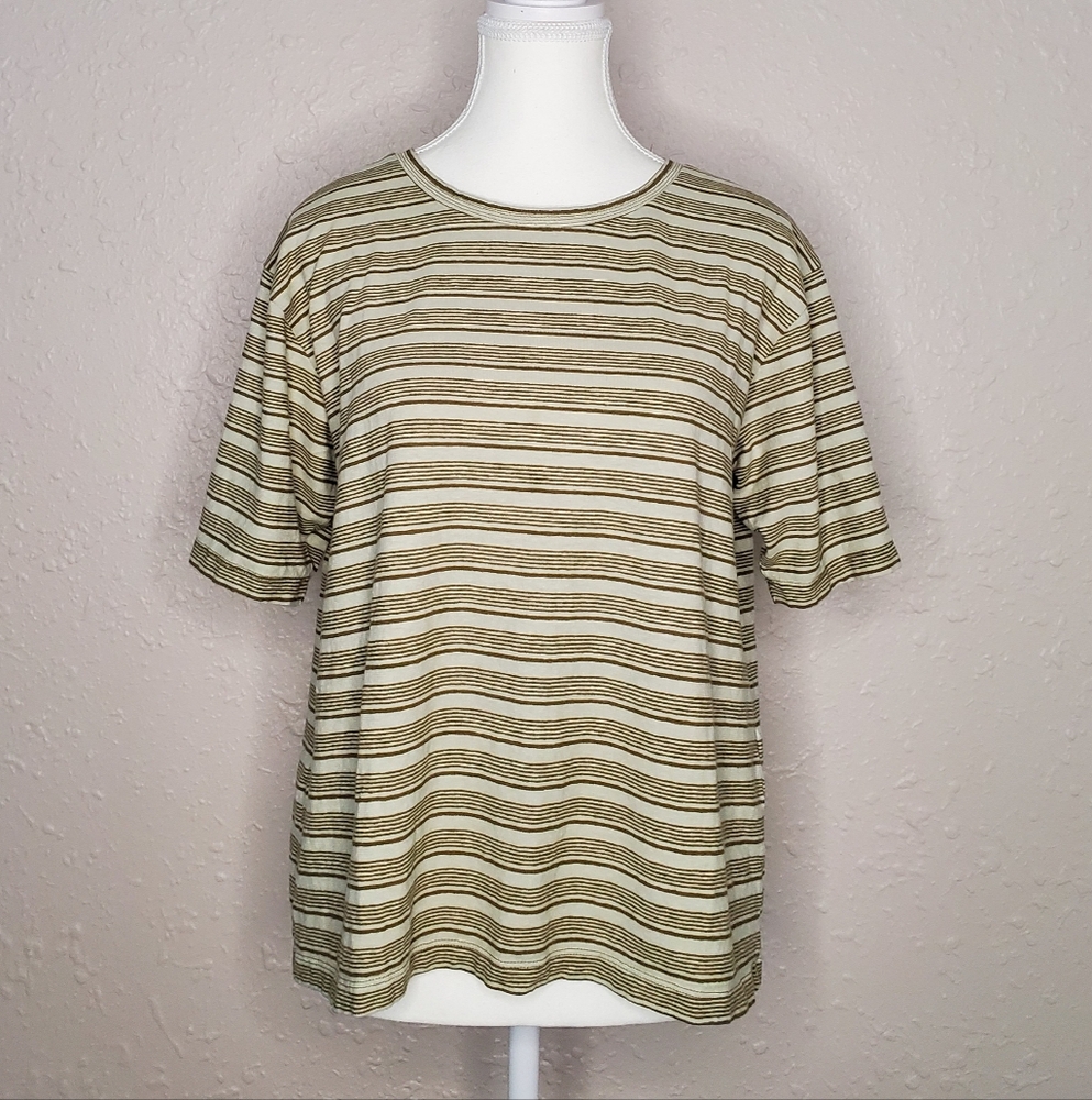 Wrap London T-Shirt In Khaki & Stone Stripes Size M